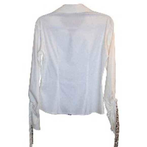 Roberto Cavalli Vintage 2005 Blouse Top Button Up Animal Print Trim IT 44 (US 8) - Picture 5 of 7